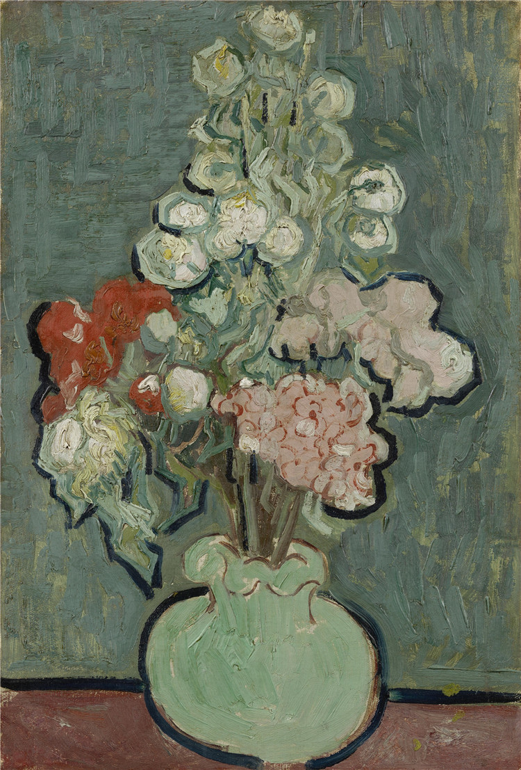 Still Life Vase With Rose-Mallows